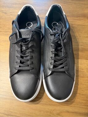 Calvin Klein Black Leather Low-Top Sneakers with White Accents